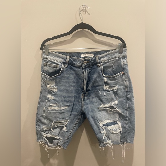 Zara Men Denim Ripped Cut Off Jean Denim Shorts - Picture 1 of 7